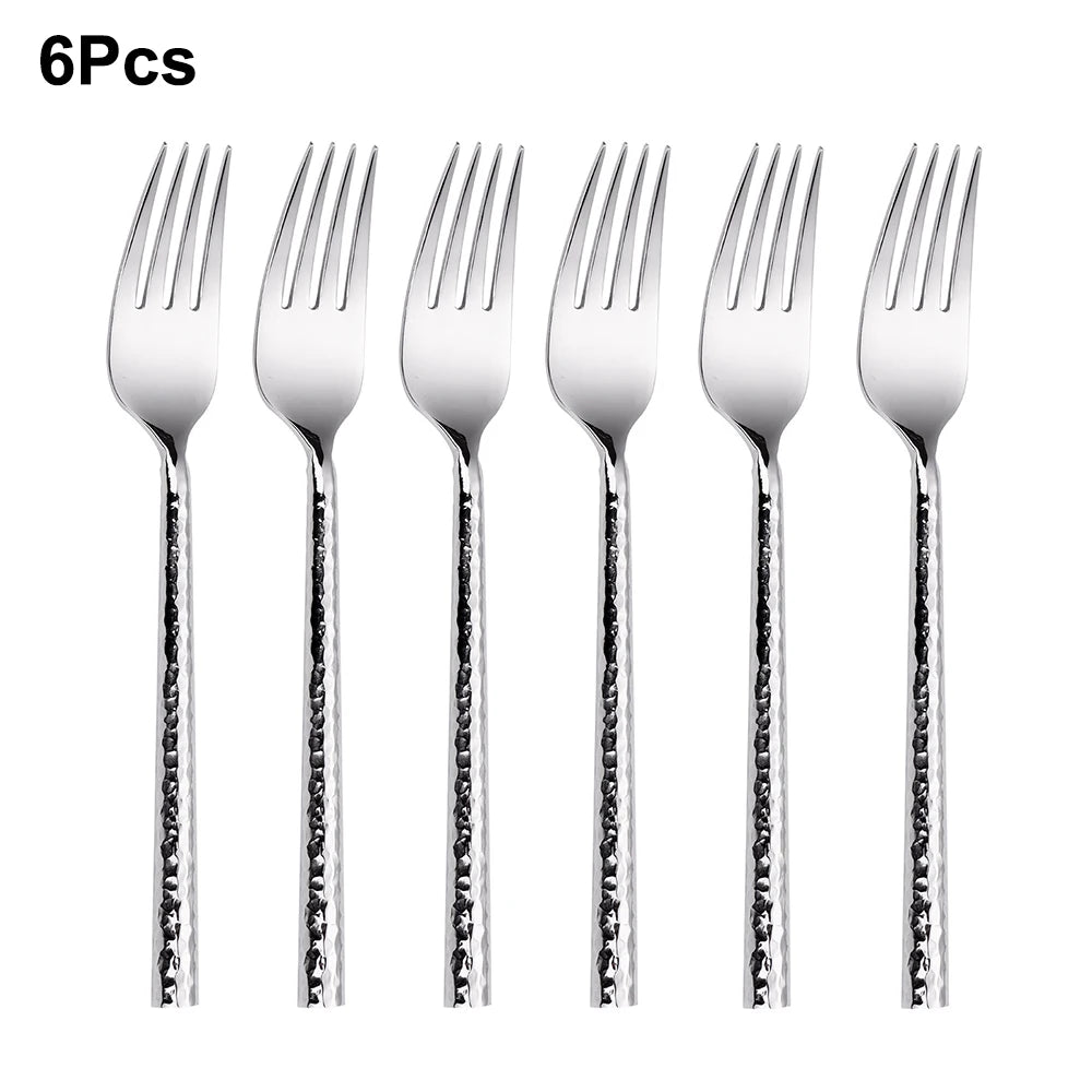 Talheres Prata Martelado em Inox - 6pcs