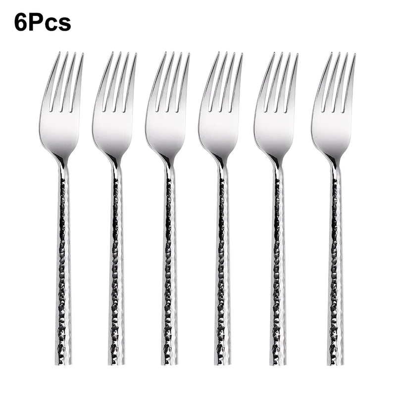 Talheres Prata Martelado em Inox - 6pcs