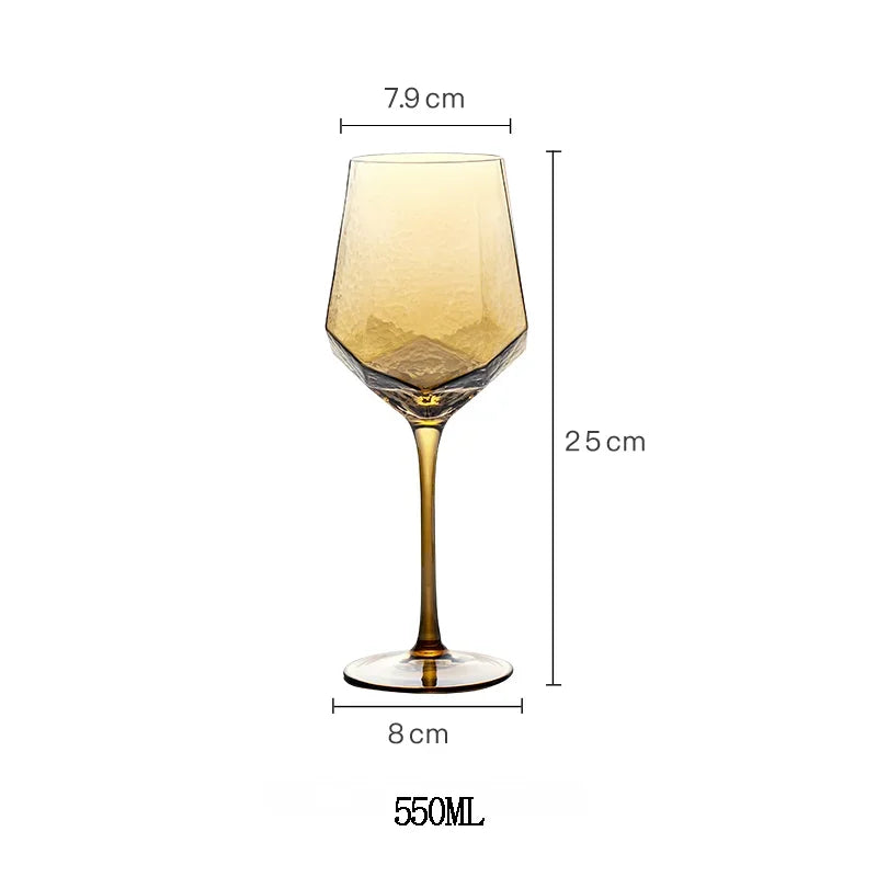 Cálice de champanhe sem chumbo, copos de vinho coloridos, cristal, diamante martelado, copo de uísque, norte da Europa luxo, âmbar dourado, casa