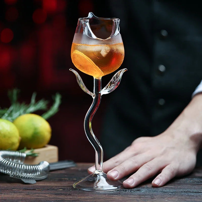 Taça de Vidro Rosa Luxuoso para Cocktail e Vinho