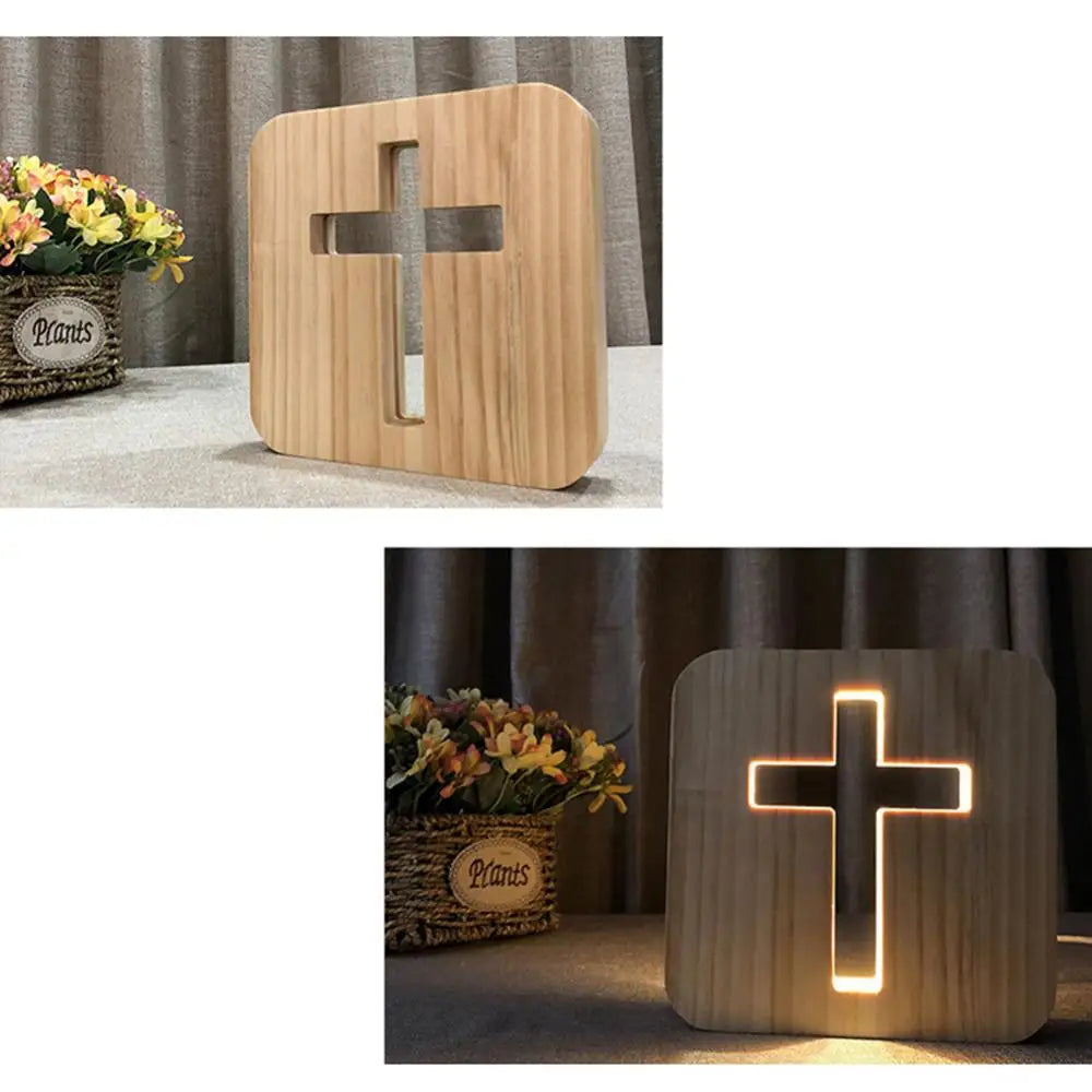 3d cruz de madeira usb led night light candeeiro mesa decoração para casa madeira led night light cruz atmosfera luz decoração natal presente