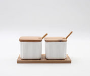 Conjunto Potes de Cerâmica e Madeira para Temperos - 2 ou 3pcs