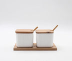 Conjunto Potes de Cerâmica e Madeira para Temperos - 2 ou 3pcs
