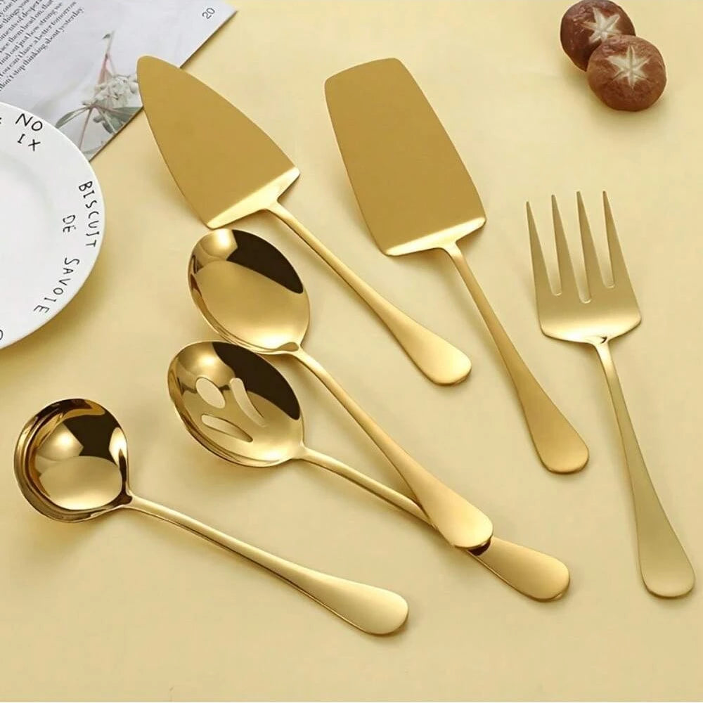 Kit de Utensílios de Cozinha em Aço Inox Dourado Luxo - 2PCS