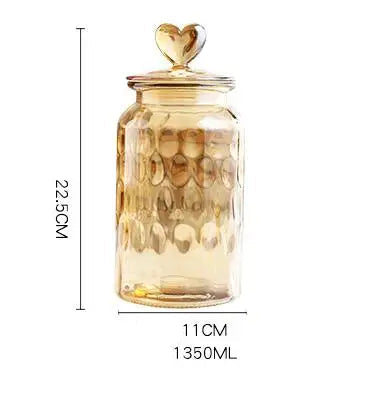 Garrafa De Armazenamento De Vidro Com Tampa, Recipiente Transparente Em Forma De Coração, Frasco De Armazenamento De Feijão De Café, Recipiente De Cozinha, Grande Capacidade, Âmbar