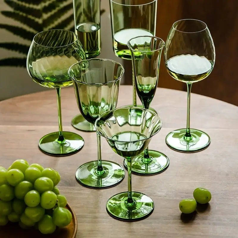 Taças de Cristal Verde Nórdico Retrô