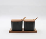 Conjunto Potes de Cerâmica e Madeira para Temperos - 2 ou 3pcs