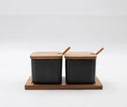 Conjunto Potes de Cerâmica e Madeira para Temperos - 2 ou 3pcs