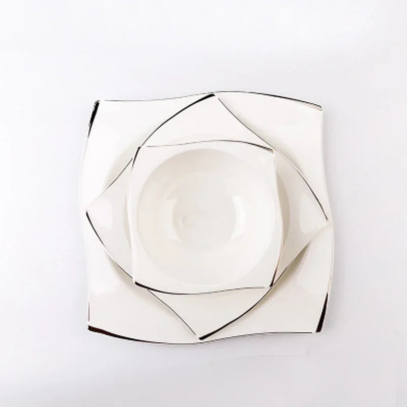 Jogo de Jantar em Porcelana Quadrada 3 Peças