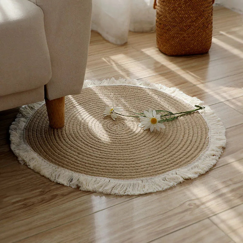 Tapete estilo retro tecido juta redonda tapete patchwork sisal tapetes para sala de estar, quarto, hotel, jardim, mesa de café, decoração de casa
