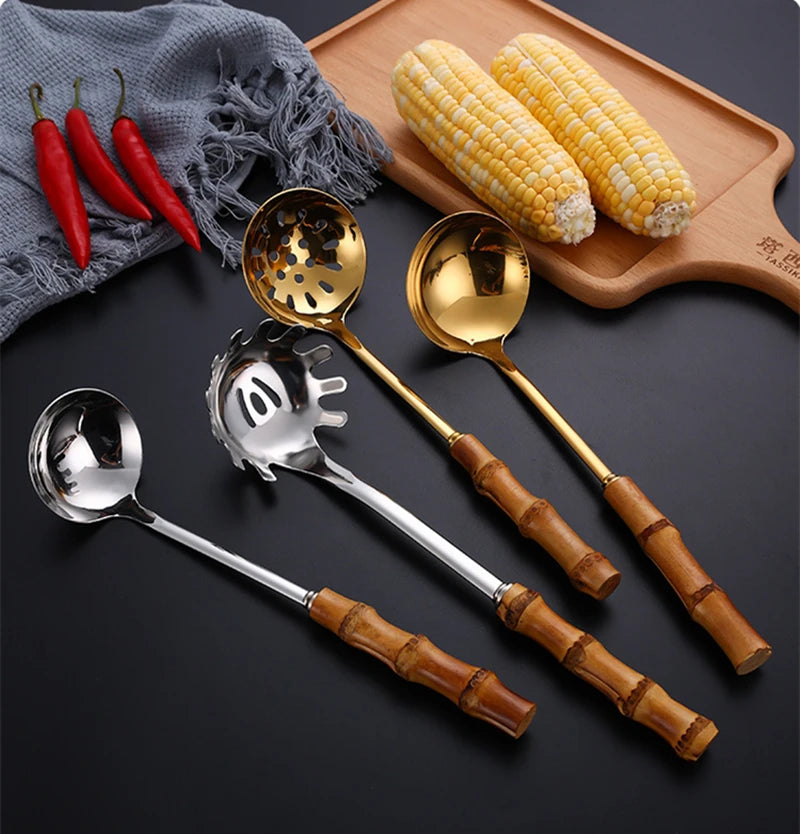 Utensílios em Inox com Cabo de Bambu - 7 Modelos