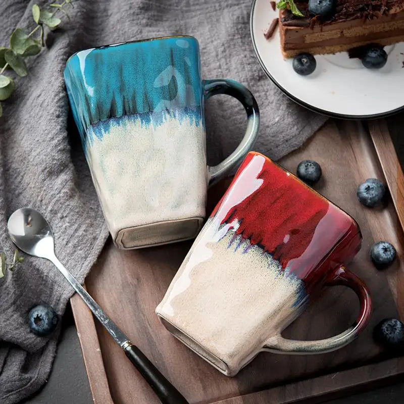 Caneca Quadrada de Cerâmica 400ml - Estilo Retrô