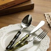 Conjunto de Talheres Clássicos em Aço Inox e Bambu - 4pcs
