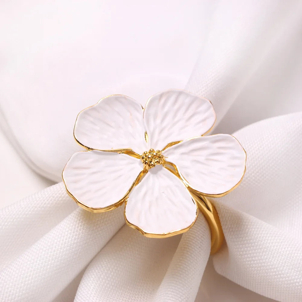 Conjunto Anéis de Guardanapo Flores Branca 4 Pcs