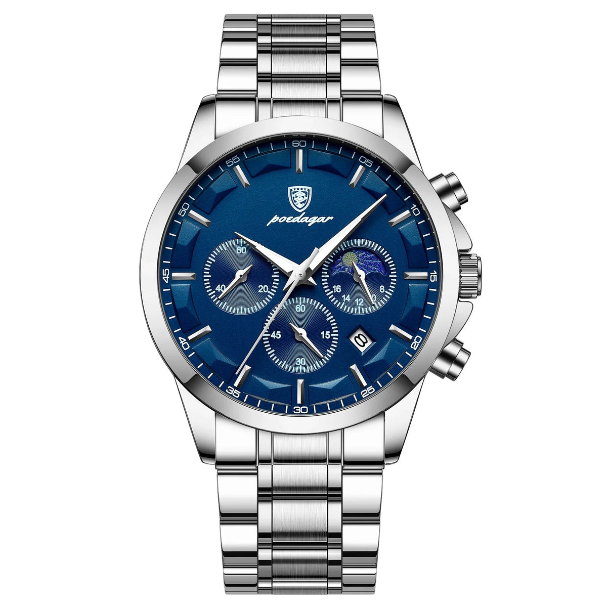 Relógio Masculino Cronógrafo em Aço Inox com Data POEDAGAR