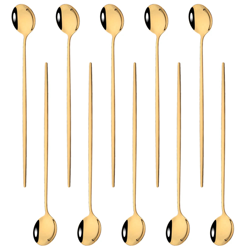 Kit Colheres de Aço Inox com Cabo Longo - 10pcs
