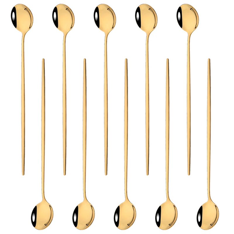 Kit Colheres de Aço Inox com Cabo Longo - 10pcs