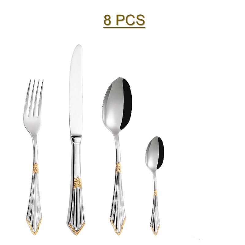 Kit Talheres Prata em Aço Inox - 8pcs