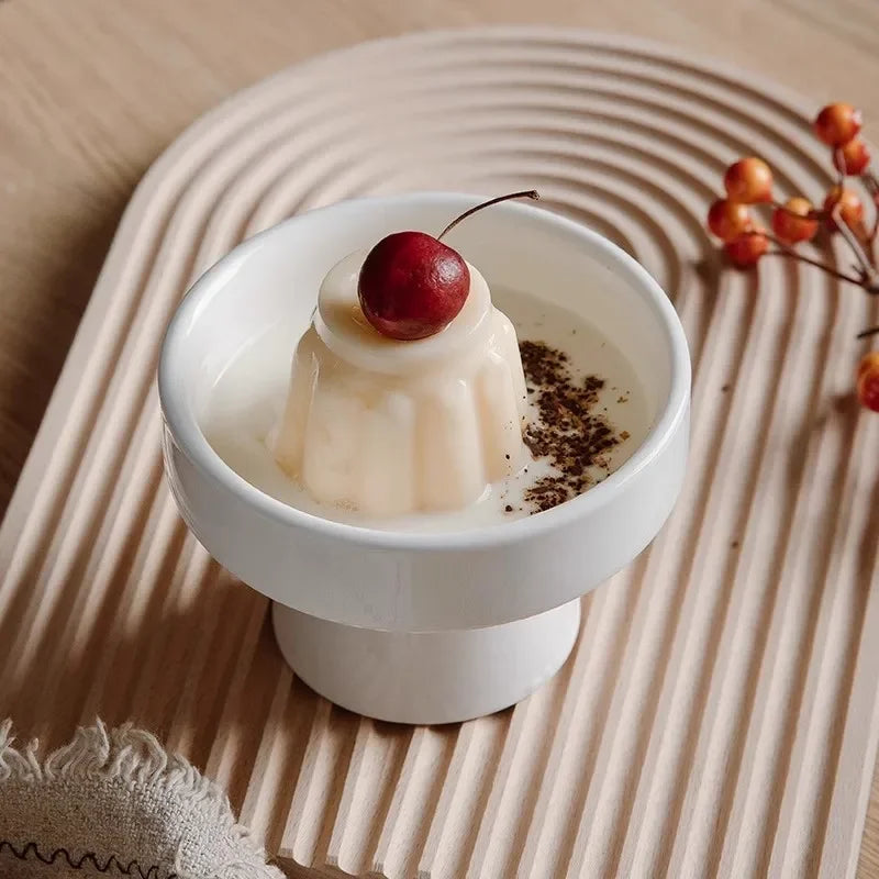 Tigela Alta de Cerâmica Branca para Sobremesas e Frutas