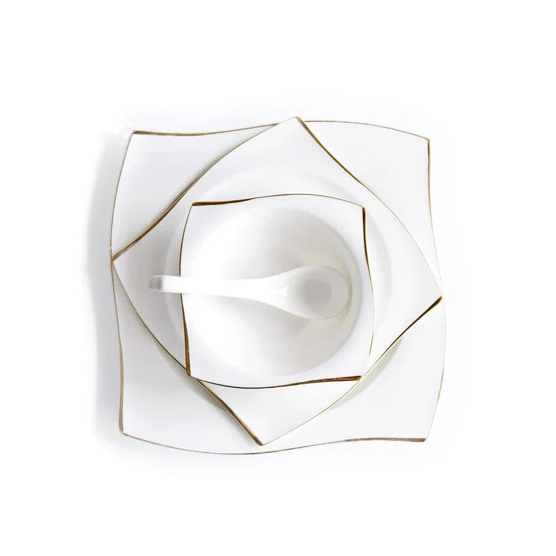 Jogo de Jantar em Porcelana Quadrada 3 Peças