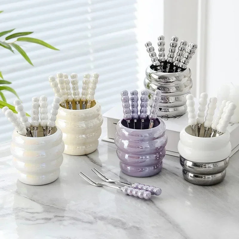 Conjunto Garfos para Frutas com Suporte de Cerâmica - 6pcs