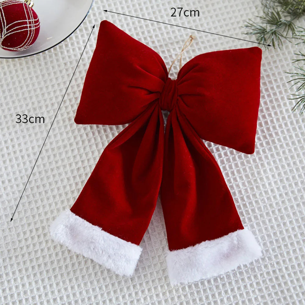 Decoração de arco de natal veludo vermelho arco nó enfeites pendurados diy árvores de natal pingente para decorações de festa em casa de férias