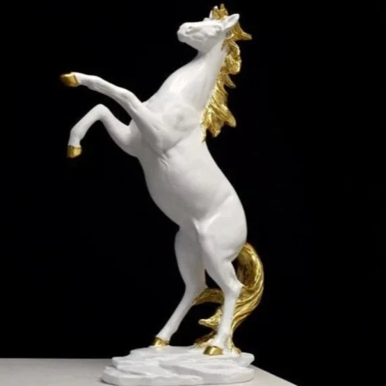 Escultura Horse em Resina Branco e Preto