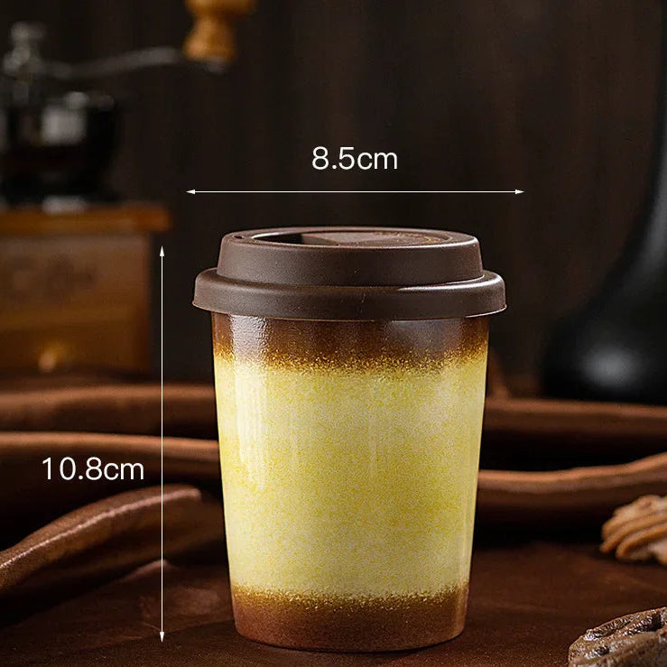 Caneca de Café em Cerâmica Premium com Tampa de Silicone 290ml e 350ml
