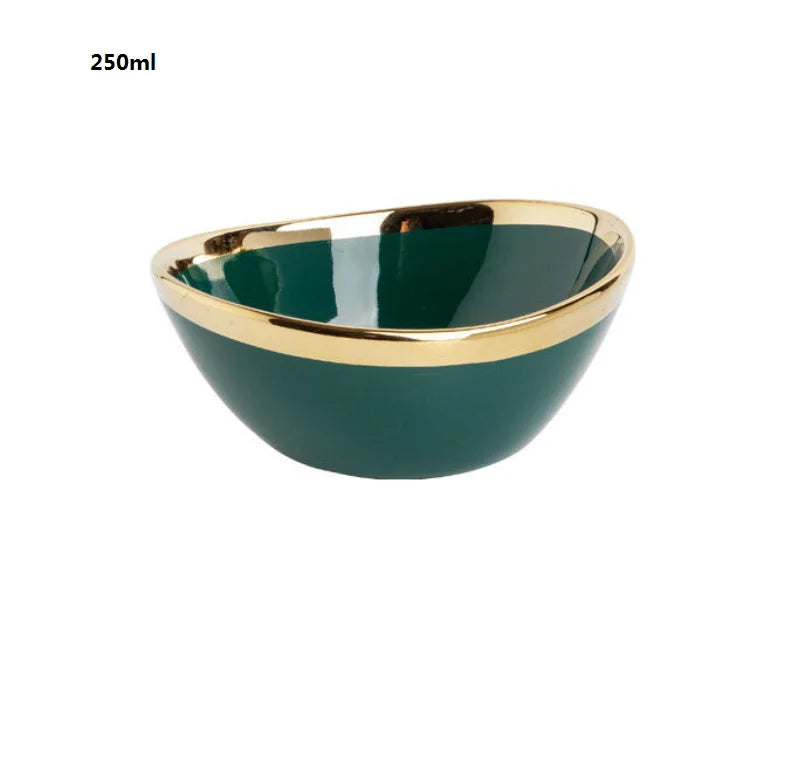 Tigela de Cerâmica Nórdica Luxuosa com Acabamento Dourado Elegante