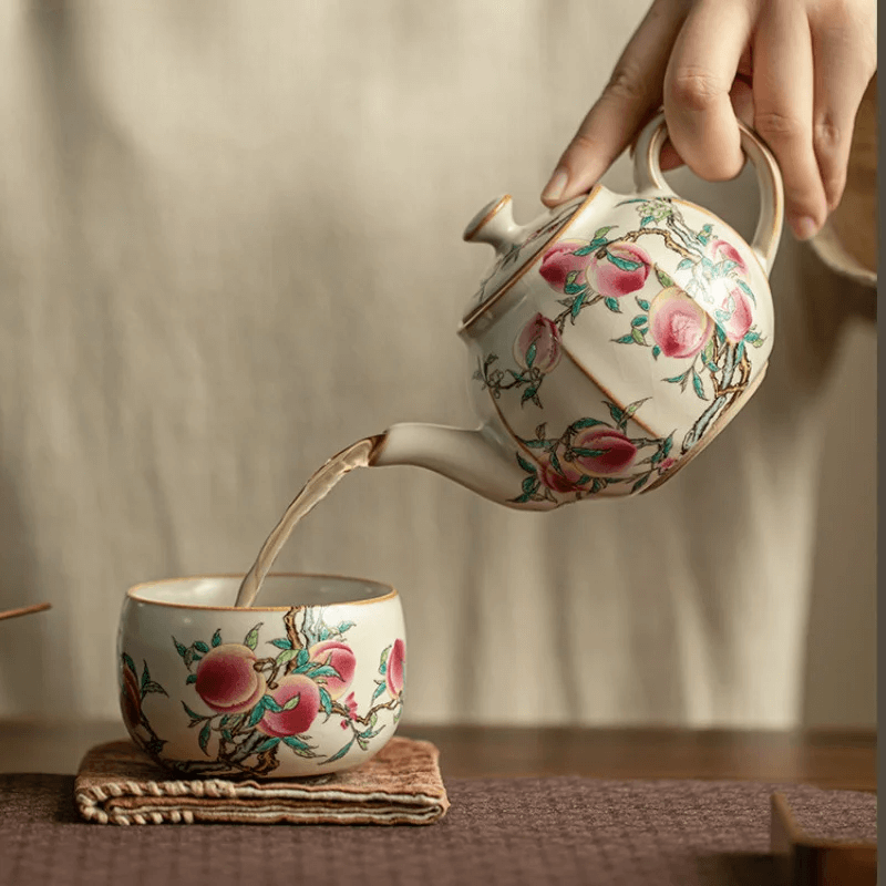 Chaleira de Porcelana com Estampa de Pêssego 250ml