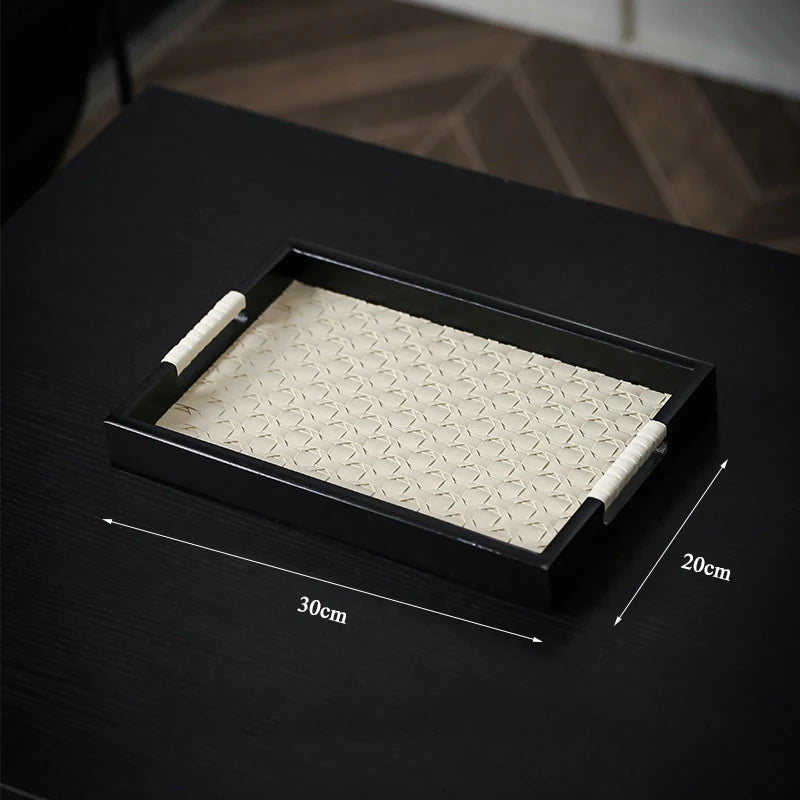 AhunderJiaz Bandeja de madeira de couro vintage Bandejas de armazenamento de aromaterapia para sala de estar e entrada Arte de mesa Decoração de casa