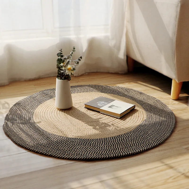 Tapete estilo retro tecido juta redonda tapete patchwork sisal tapetes para sala de estar, quarto, hotel, jardim, mesa de café, decoração de casa