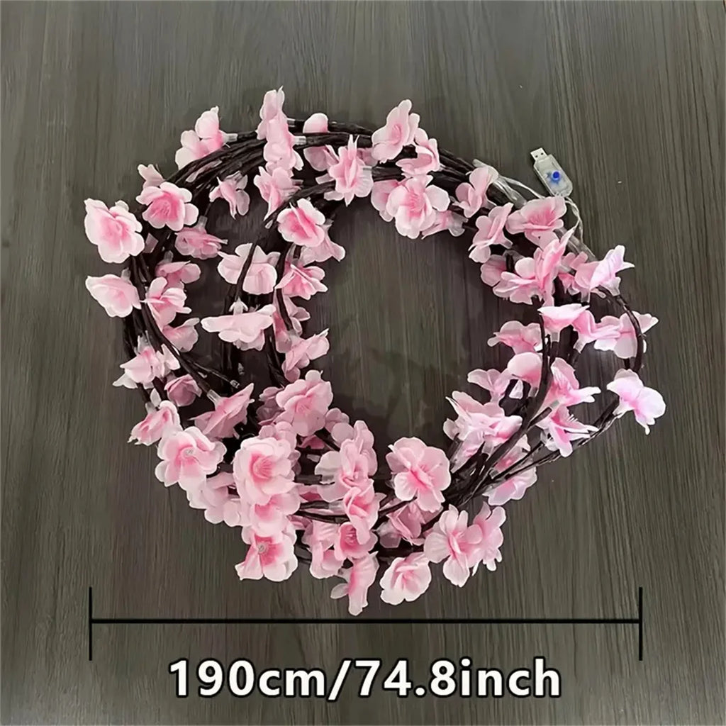 Flor de cerejeira 96 led usb ramo de árvore luzes rattan 8 modos colorido lâmpada corda dia dos namorados natal casamento decoração do quarto