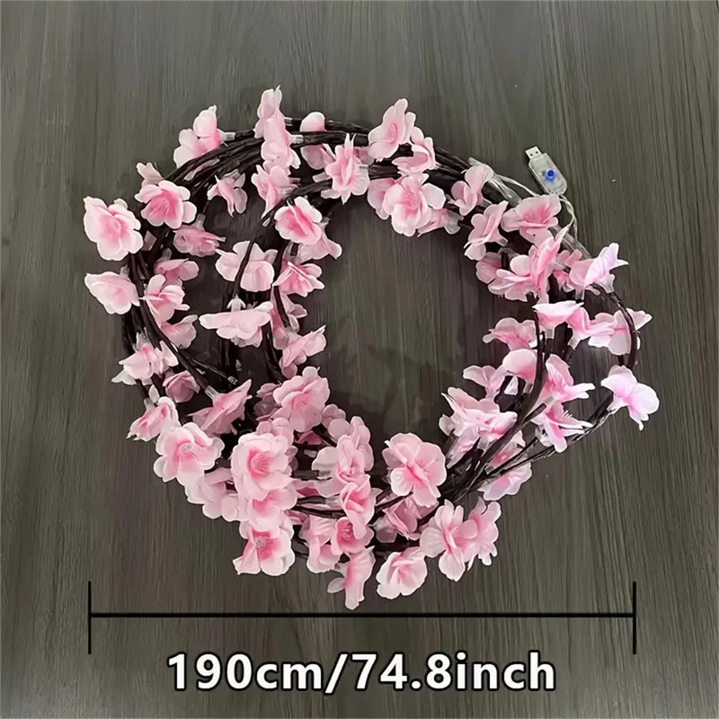 Flor de cerejeira 96 led usb ramo de árvore luzes rattan 8 modos colorido lâmpada corda dia dos namorados natal casamento decoração do quarto