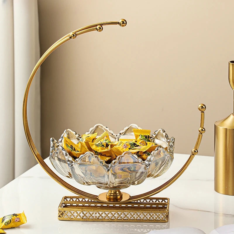 Centro de Mesa Luxuoso em Vidro e Metal Dourado