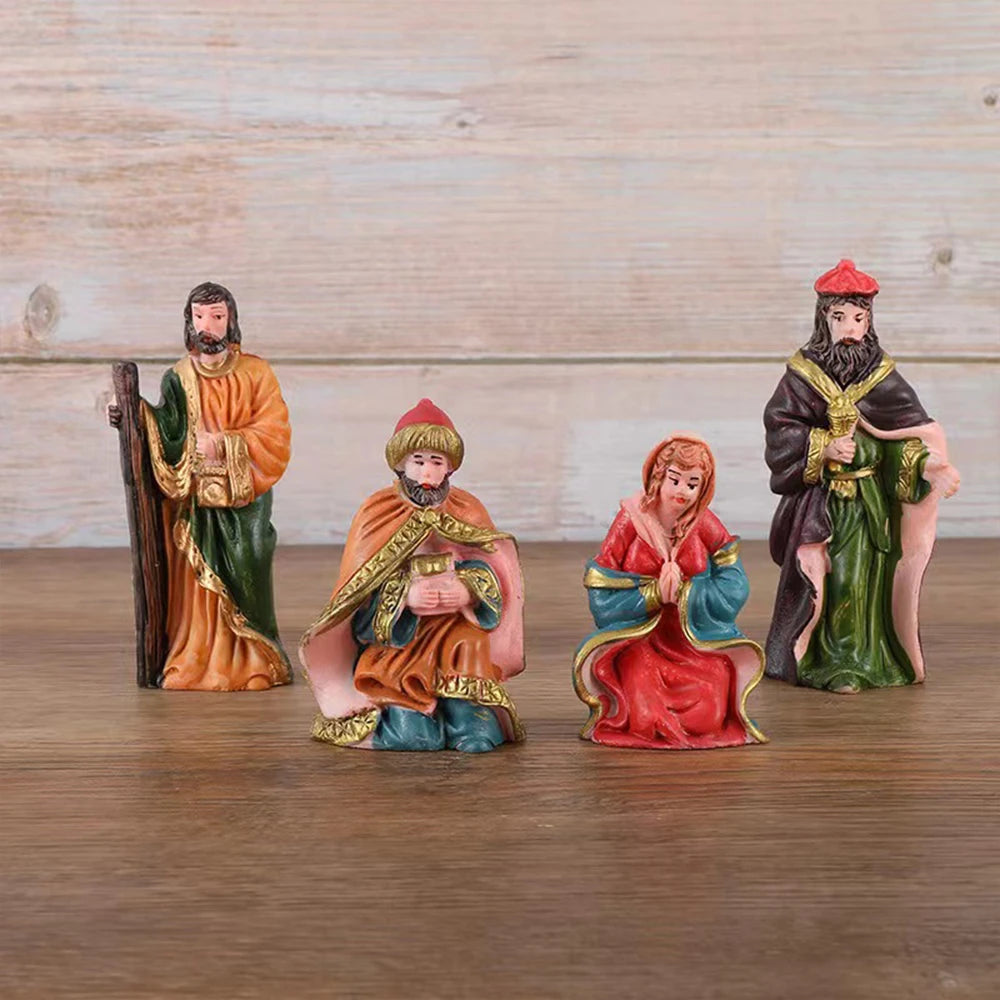 Conjunto de estatuetas de presépio de Natal com 10 peças, decoração de presépio de Natal, presentes, artesanato