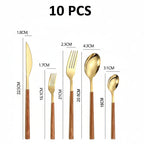 Faqueiro Luxo em Aço Inoxidável Dourado e Prata com Cabo de Madeira 5 ou 10Pcs