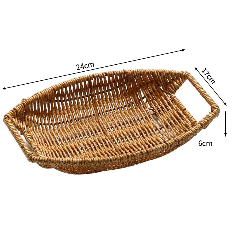 Rattan frutas pão lanches bandeja de armazenamento barra café cesta armazenamento nordic desktop cosméticos diversos organizador cozinha caixas armazenamento