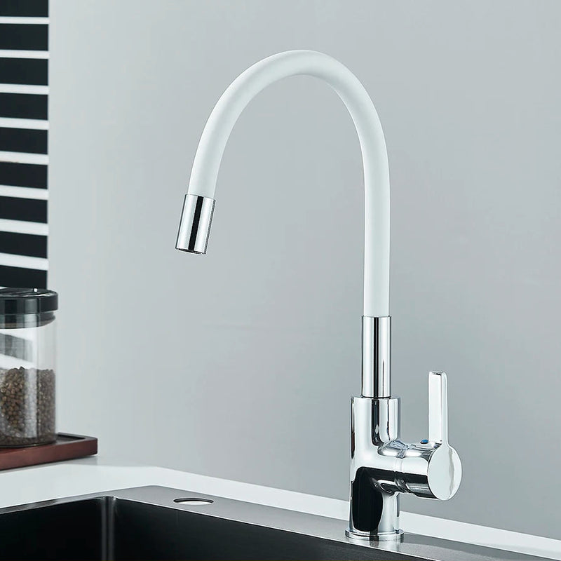 Torneira de pia de cozinha e nariz de gel de sílica, torneira de água quente e fria em várias cores disponíveis, qualquer direção, com montagem rotativa