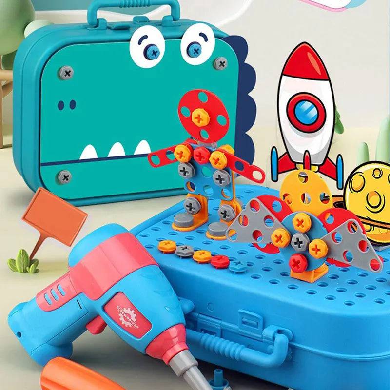Kit de Ferramentas Infantil com Furadeira Elétrica e Dinossauro para Montar