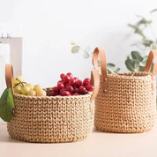 Cesta Artesanal de Algodão com Alça de Couro