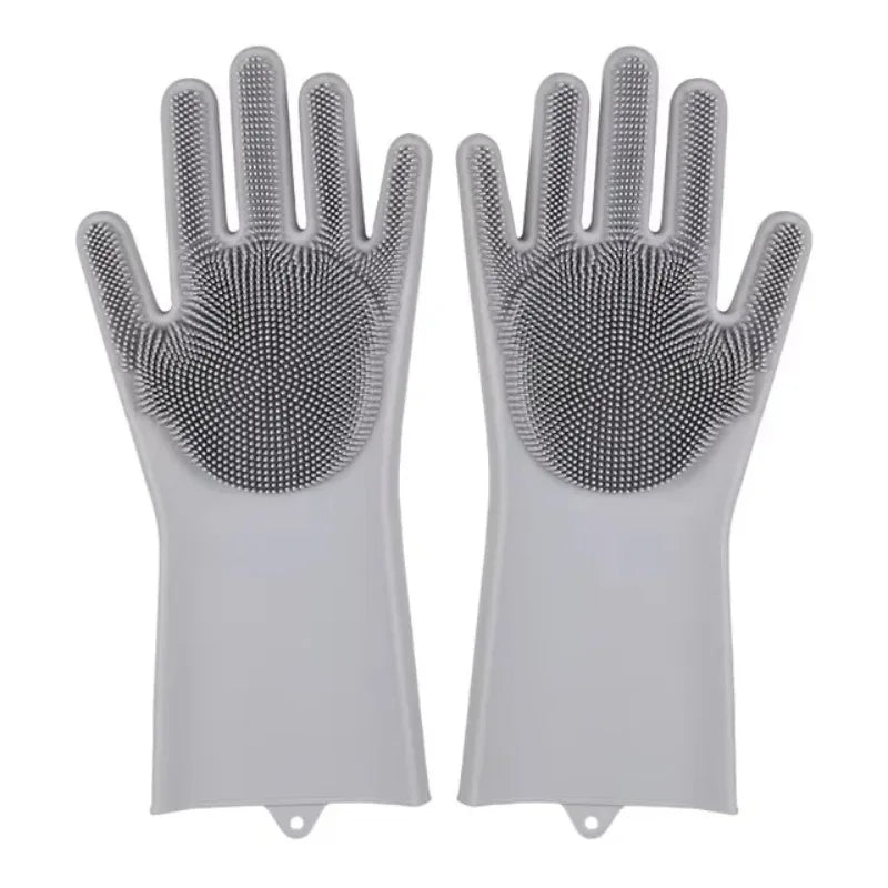 Luvas de Silicone para Limpeza e Lavagem de Louças com Esponja Esfregadora