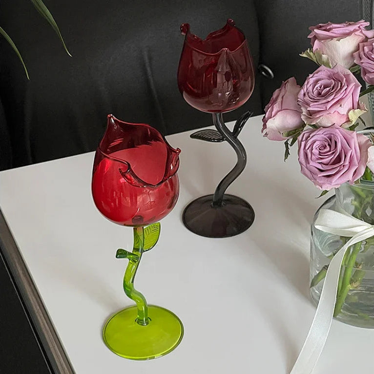 Taça de Vidro Rosa Luxuoso para Cocktail e Vinho