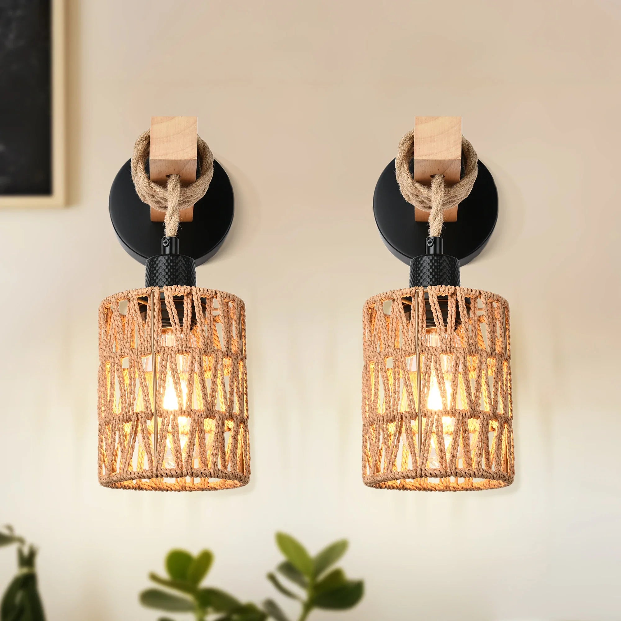 Fácil instalação arandelas de parede de rattan luzes de parede com regulável boho montagem na parede luminárias de vime lâmpada de parede para o berçário do quarto