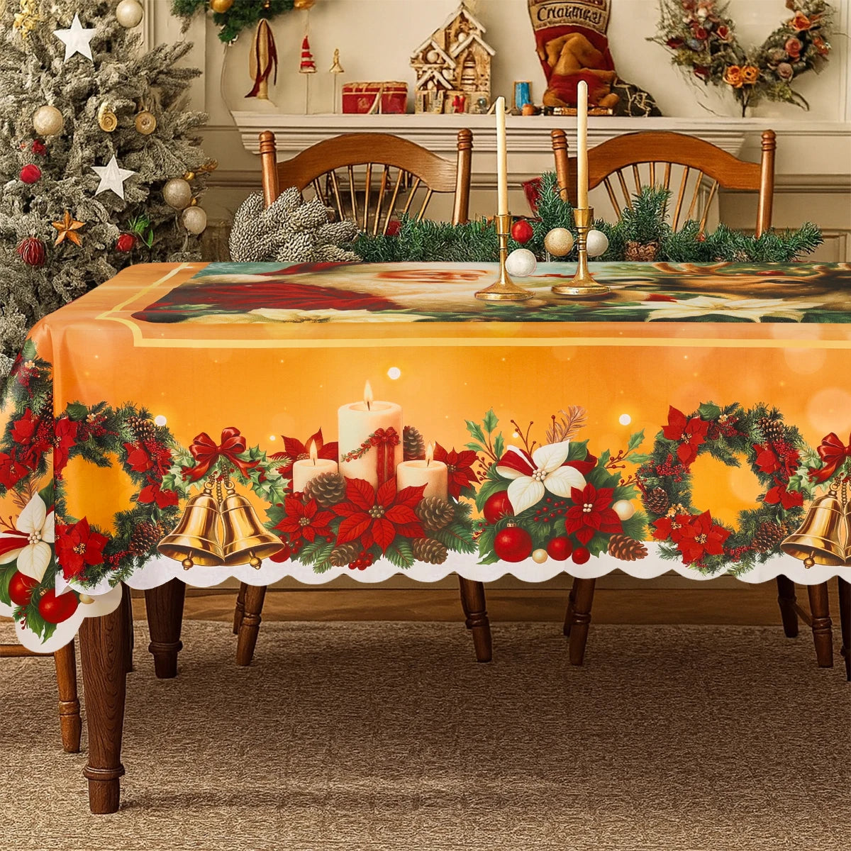 Toalha de mesa estampada com estampa de Papai Noel vintage decoração de natal para casa 2025 ornamento de natal Navidad Natal presente de ano novo 2026