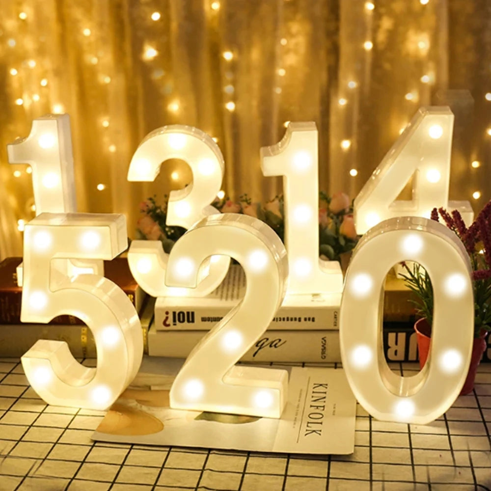 Lâmpada letra número alfabeto luminoso luzes LED decoração noite luz para casa casamento aniversário natal decoração