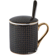 Conjunto Elegante de Canecas de Porcelana com Acabamento Dourado, Colher e Tampa