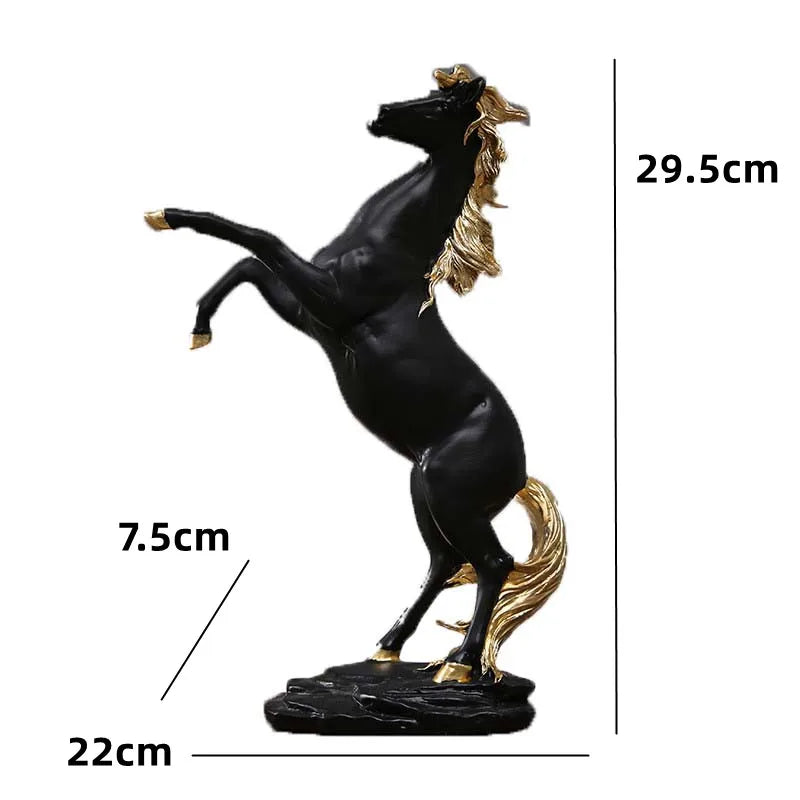 Escultura Horse em Resina Branco e Preto