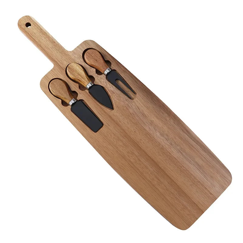 Conjunto Tábua de Queijo e Espátulas em Madeira Acácia - 4pcs