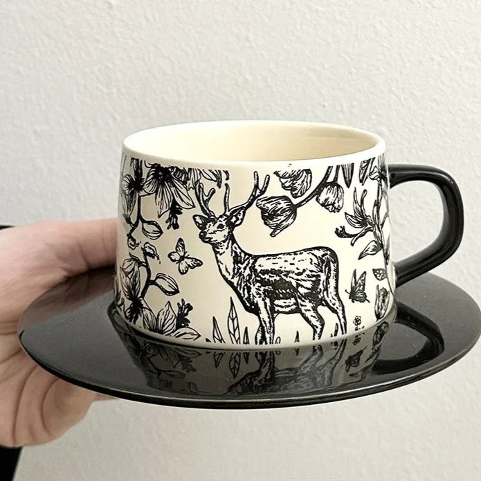 Xícara e Pires Arte Natureza em Porcelana - 300ml